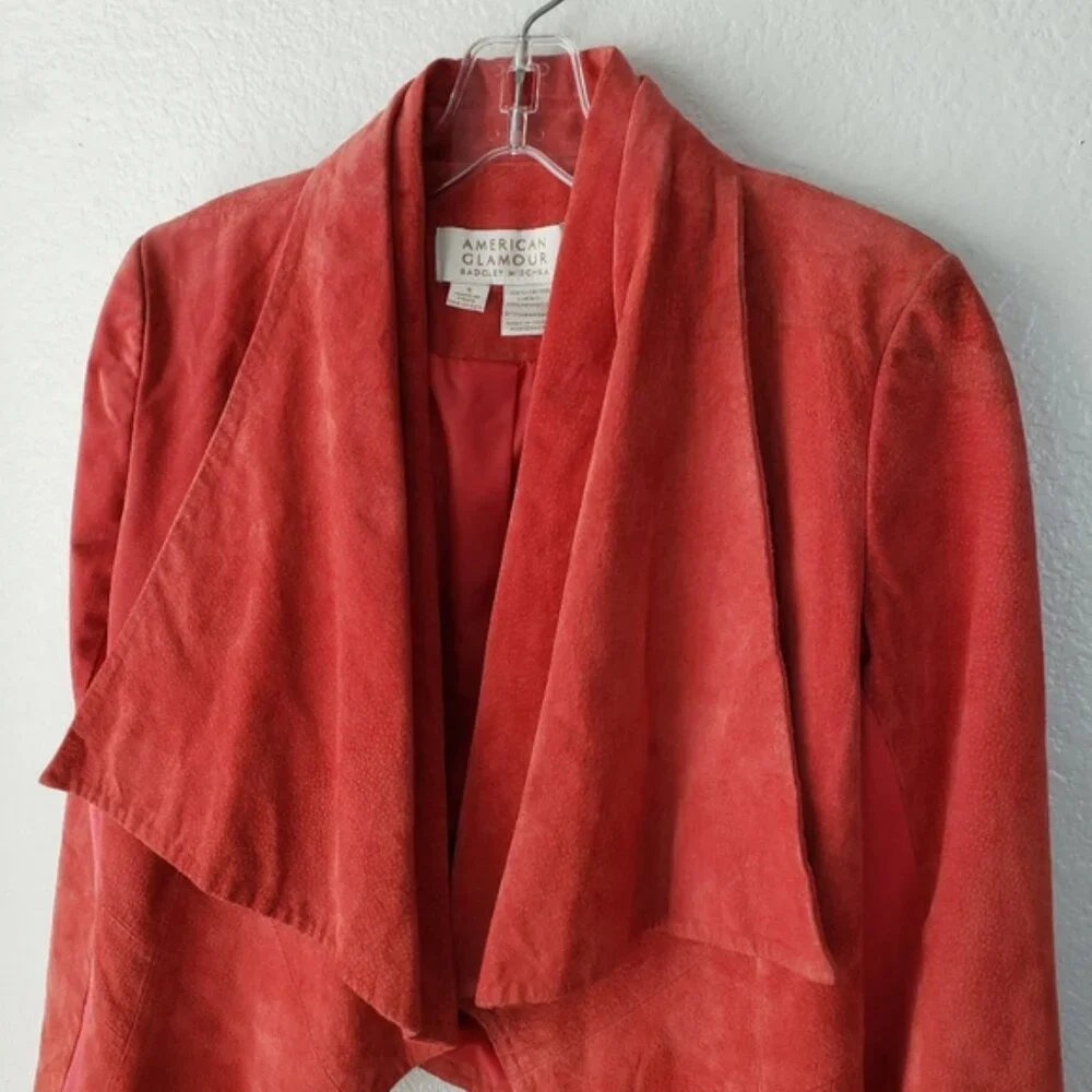Badgley Mischka American Glamour Leather Open Front Biker Jacket size S